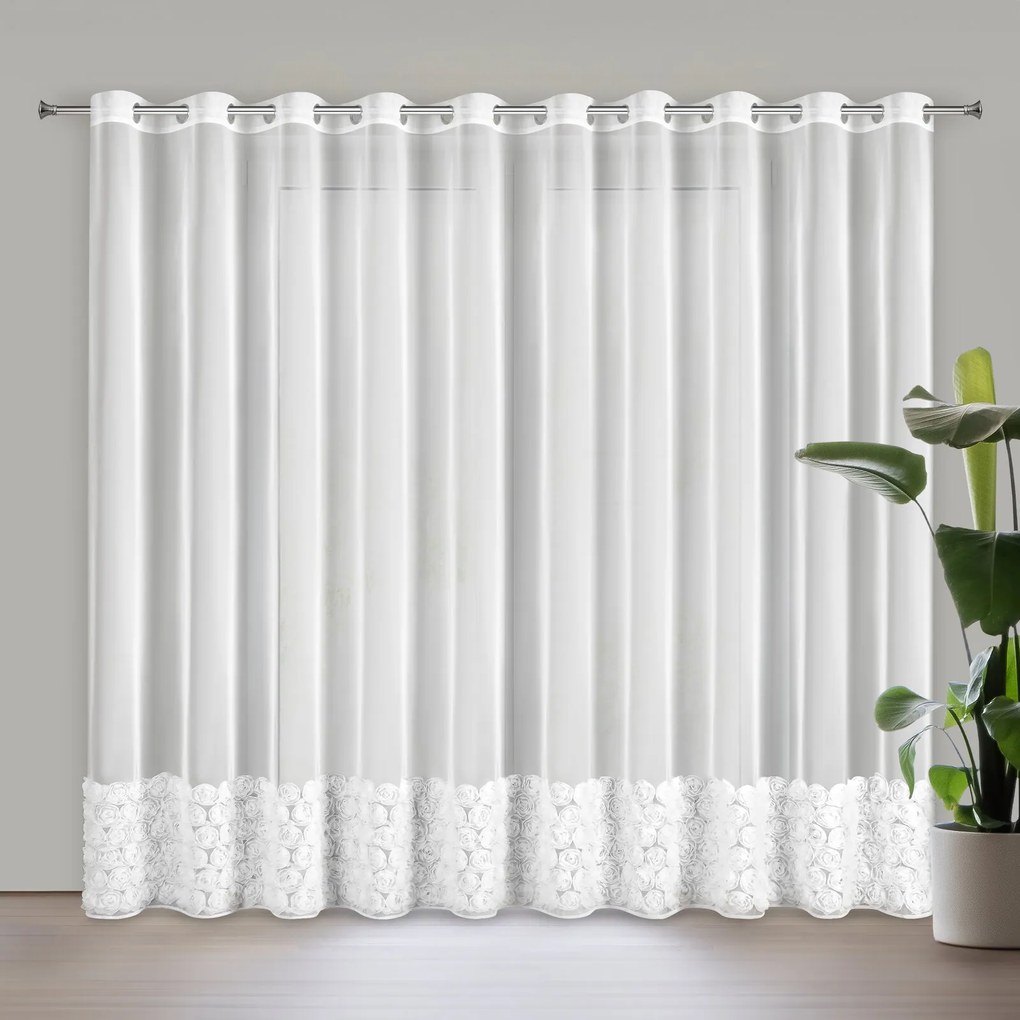 ZÁCLONA NA KRÚŽKOCH EVA MINGE ROSES3 350X250 CM BIELA