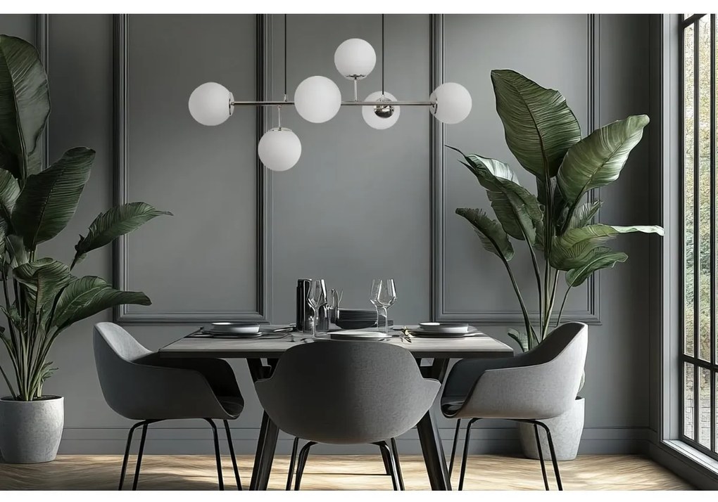 Závesne svietidlo Florence 1, 6x biele sklenené tienidlo, CH