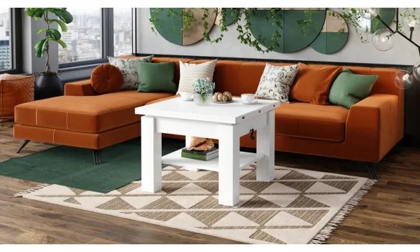 Rozkladací konferenčný/jedálenský stôl so zvíhacou doskou CALEB biela