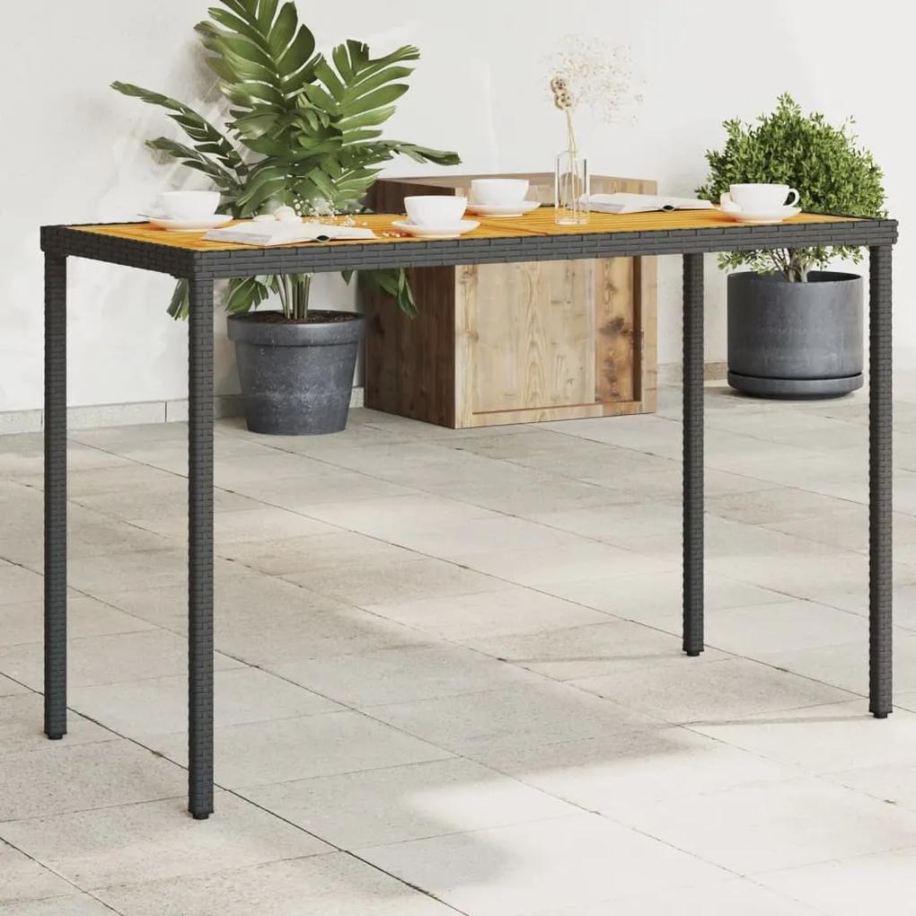 Záhradný stôl s akáciovou doskou čierny 115x54x74 cm polyratan 365077