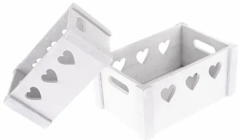 Sada dekoračných drevených debničiek Hearts 2 ks, biela