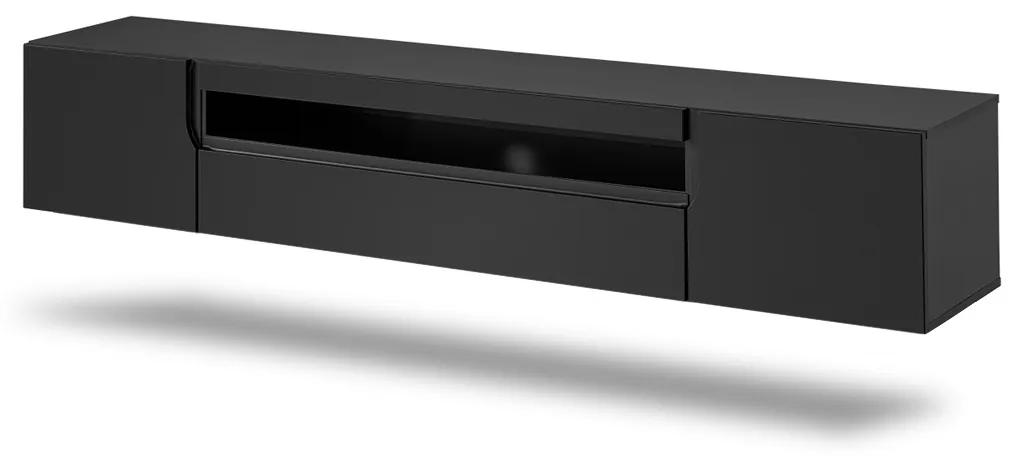 Závesná TV skrinka Loftia 200 cm - čierny/čierny mat
