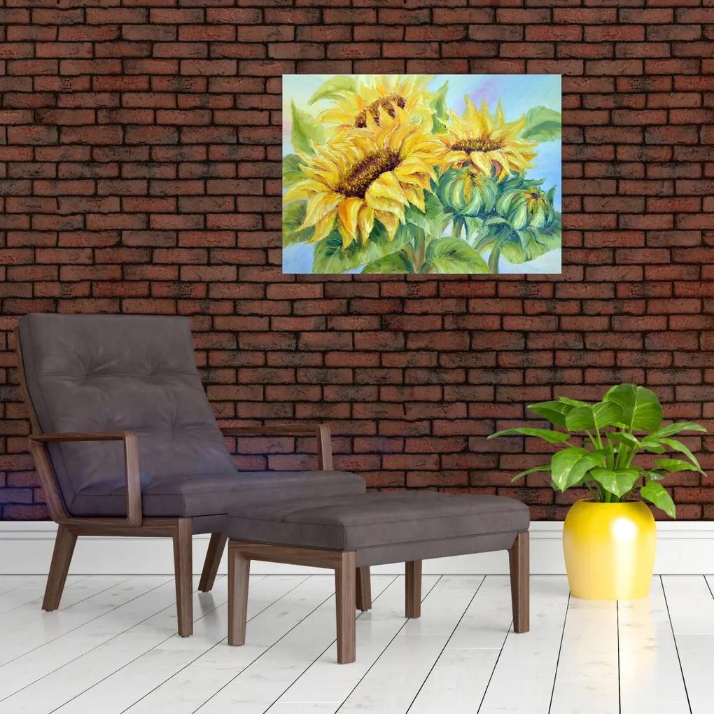 Sklenený obraz rozkvitnutých slnečníc (70x50 cm)