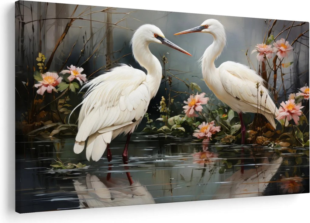 Obraz - Žeriavy biely (90x60 cm)