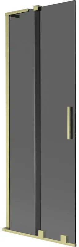 Mexen Velar L, 2-krídlová posuvná vaňová zástena 75 x 150 cm, 8mm šedé sklo, zlatá matná, 896-075-003-41-55