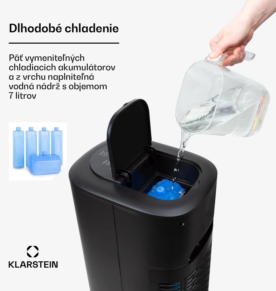 Klarstein Polar Tower Smart, ochladzovač vzduchu, ventilátor, 85 W, 7 l, diaľkový ovládač, 5 x chladiaci box
