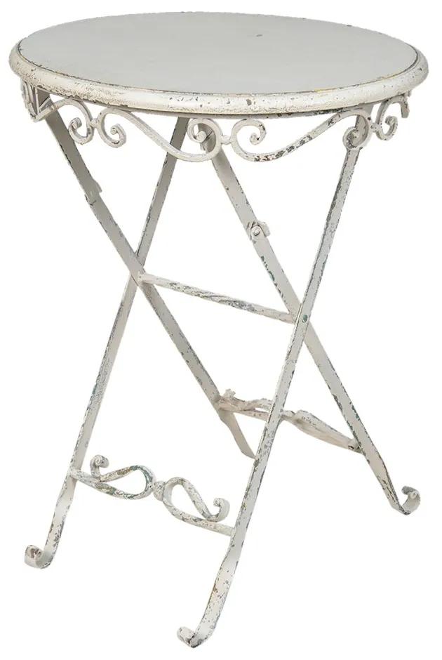 Biely antik kovový skladací odkladací stolík Sienna - Ø 55*64 cm