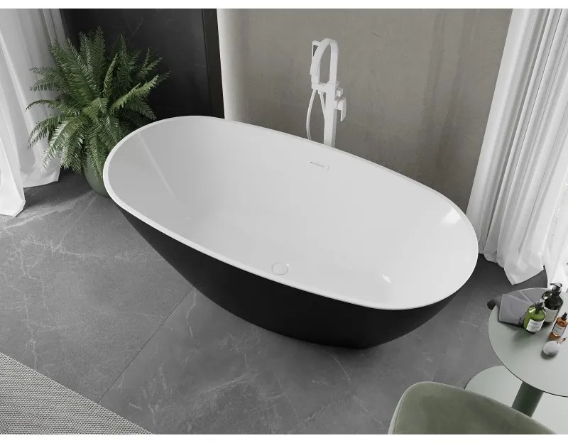 Mexen Eris, voľne stojaca vaňa 180 x 95 cm, biela-čierna, biely prepad, 53441809575-20
