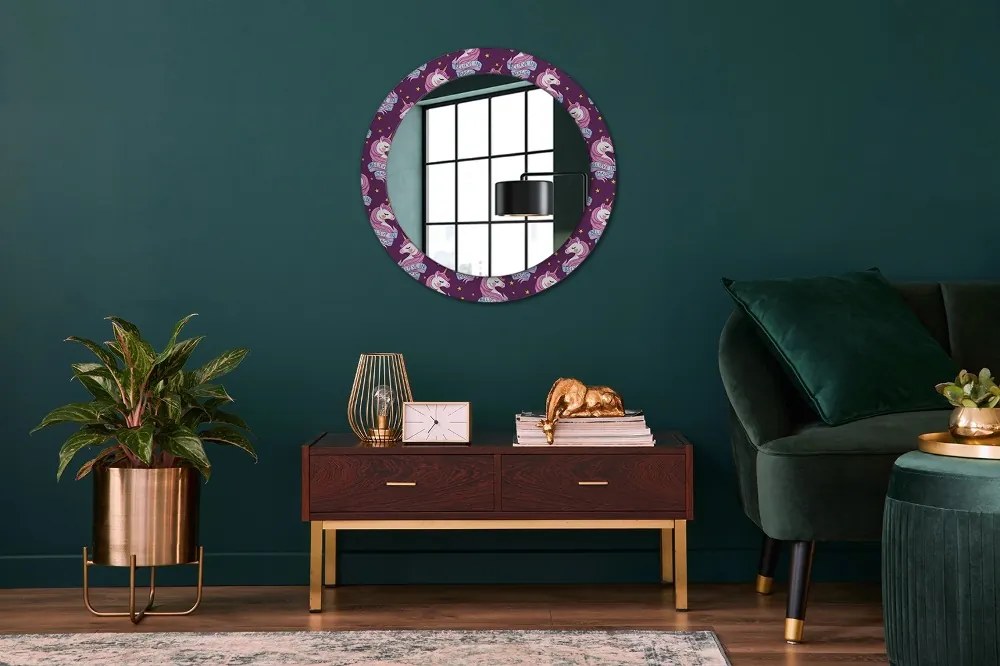 Okrúhle ozdobné zrkadlo na stenu Jednorožec fi 70 cm