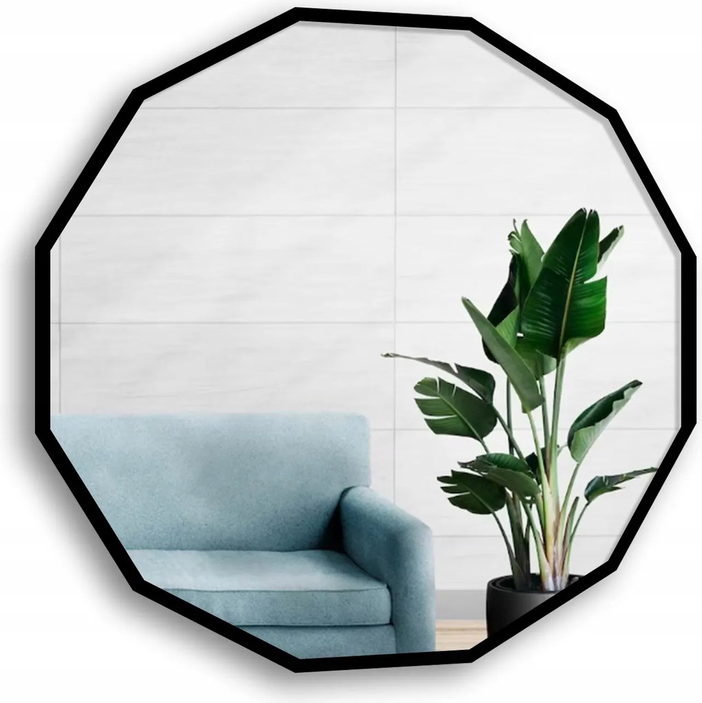 Mnohouholníkové zrkadlo Wielo v čiernom ráme Mdf Fi 200 cm nástenné