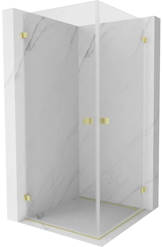 Mexen Lunar-B Duo, výklopný sprchový kút 75 x 75 cm, 8mm číre sklo, zlatý matný profil, 832-075L-075P-55-00