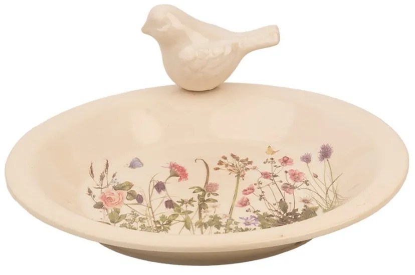 Keramické krmítko pre vtáčiky s lúčnymi kvetmi Flowers of Love L - Ø 26*10 cm