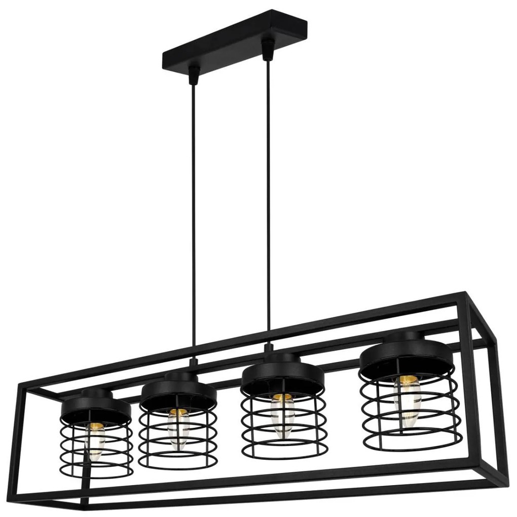 Závesné svietidlo Rasti cage, 4x čierne drôtené tienidlo v kovovom ráme