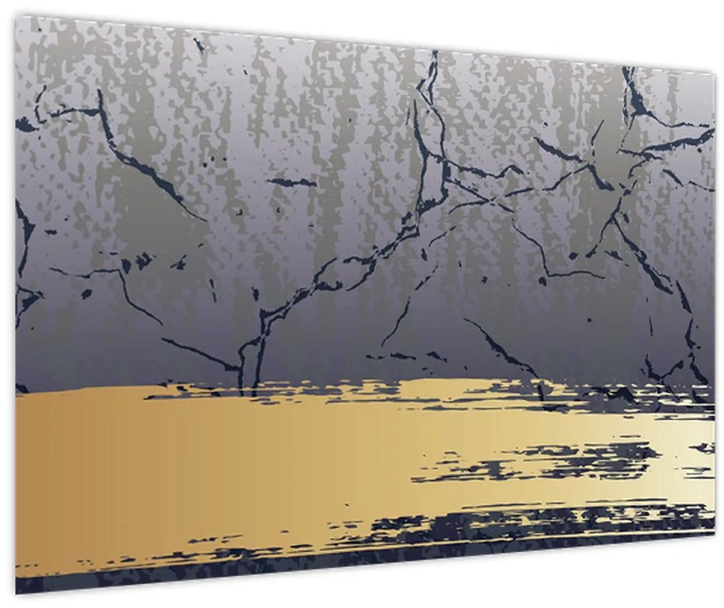 Obraz - Modrá a zlatá abstrakcia N⁰1 (90x60 cm)