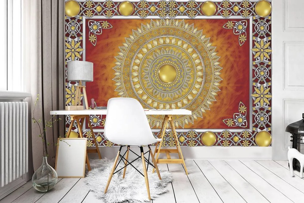 Fototapeta - Zlatá a červená Mandala (152,5x104 cm)