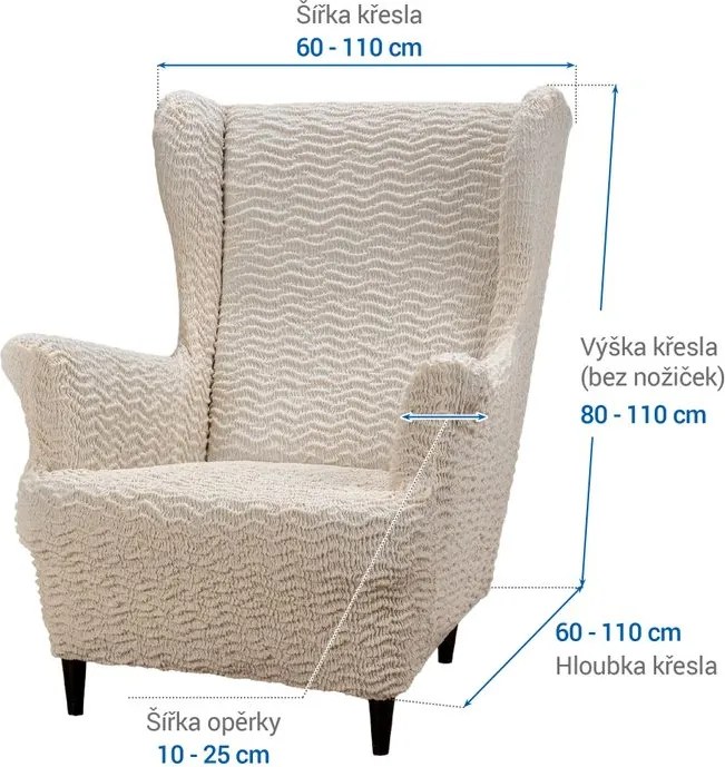 Bielastické poťahy CRISTINA smotanová kreslo ušiak (š. 60 - 110 cm)