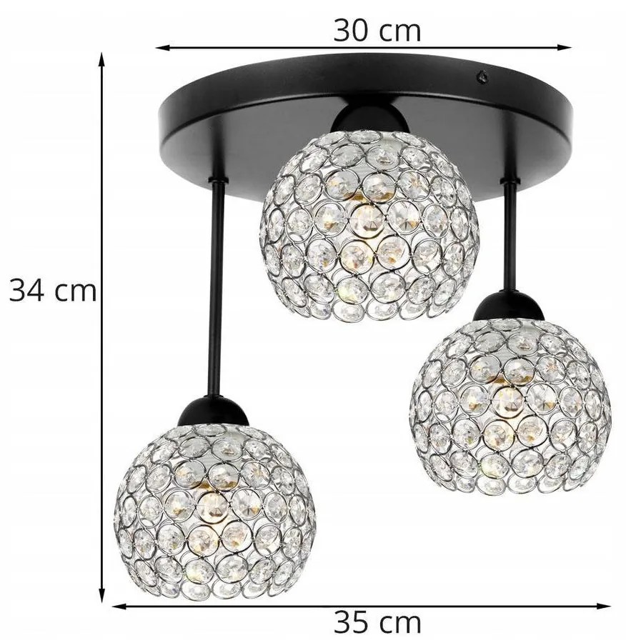 Stropné svietidlo Crystal, 3x strieborné krištáľové tienidlo, o