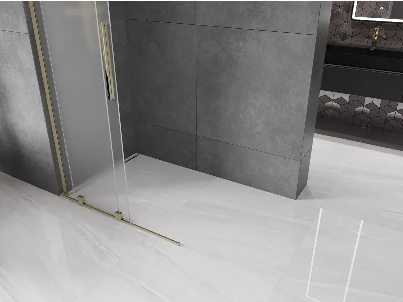 Mexen Velar L, posuvná sprchová zástena Walk-in 110 x 200 cm, 8mm sklo námraza, zlatá lesklá, 871-110-003-33-50