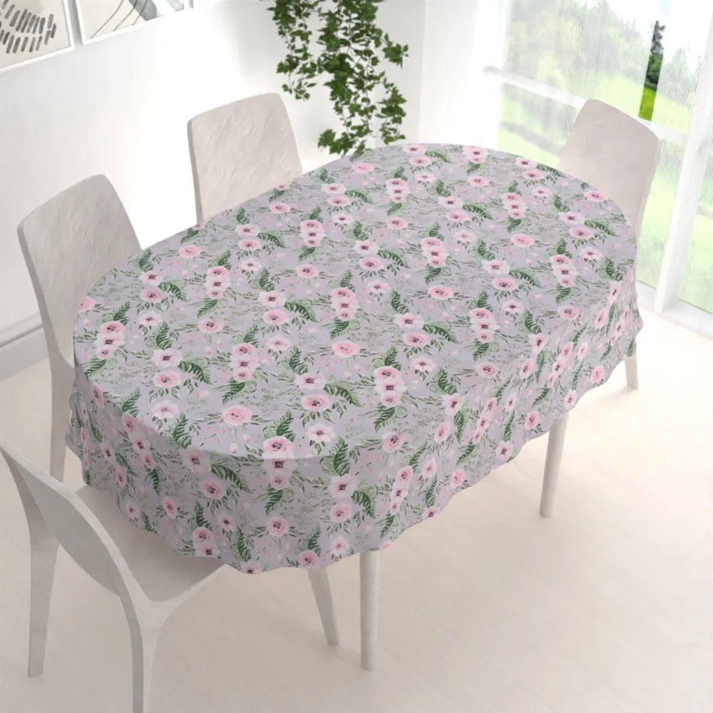Biante Bavlnený oválny obrus Sandra SA-178 Kvitnúce ruže na sivom 140x180 cm