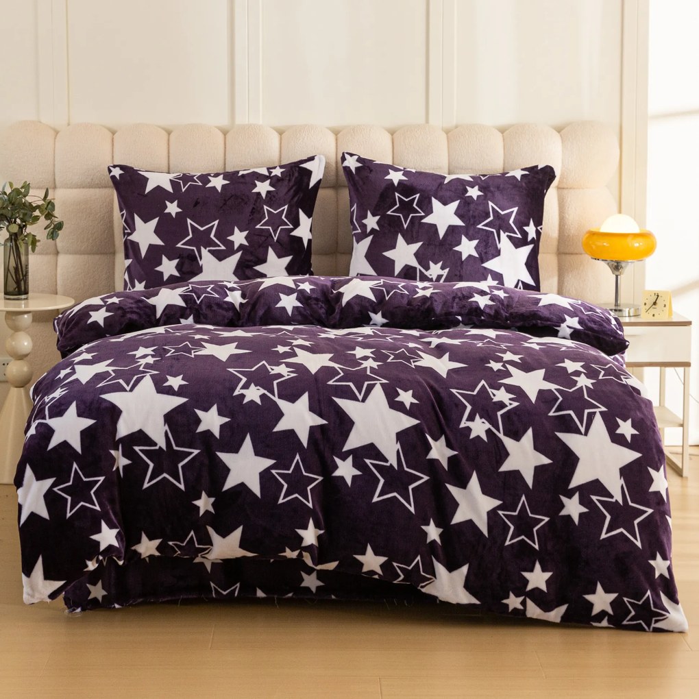 Mikroplyšové obliečky HVIEZDY fialové Rozmer obliečky: 70 x 90 cm | 140 x 200 cm