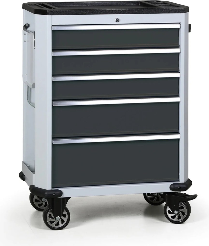 Pojazdný dielenský vozík na náradie G2, 5 zásuviek, grafit