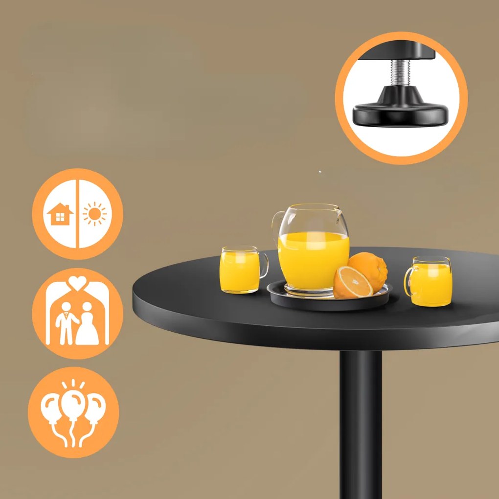 Výškovo nastaviteľný hliníkový barový stôl NERO, Ø60cm, čierna Casaria