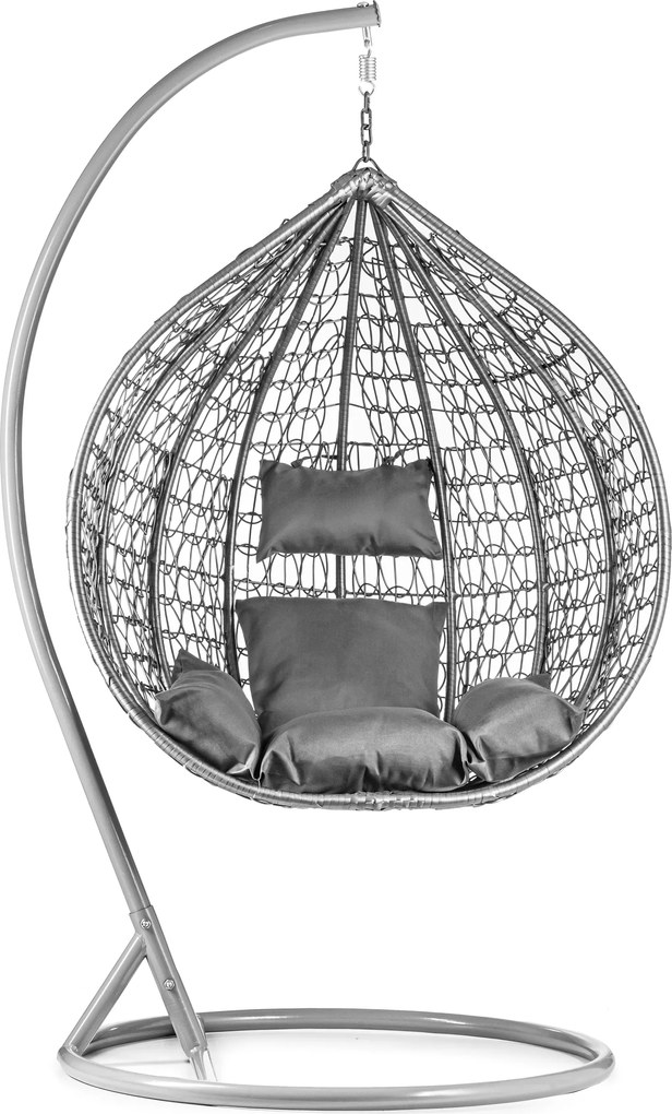 Sivé závesné kreslo KOKON so stojanom, sivý vankúš