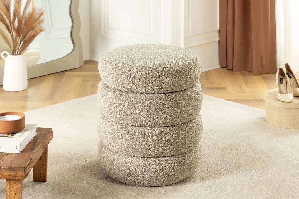 Taburetka VOQUE 50cm buclé taupe s úložným priestorom