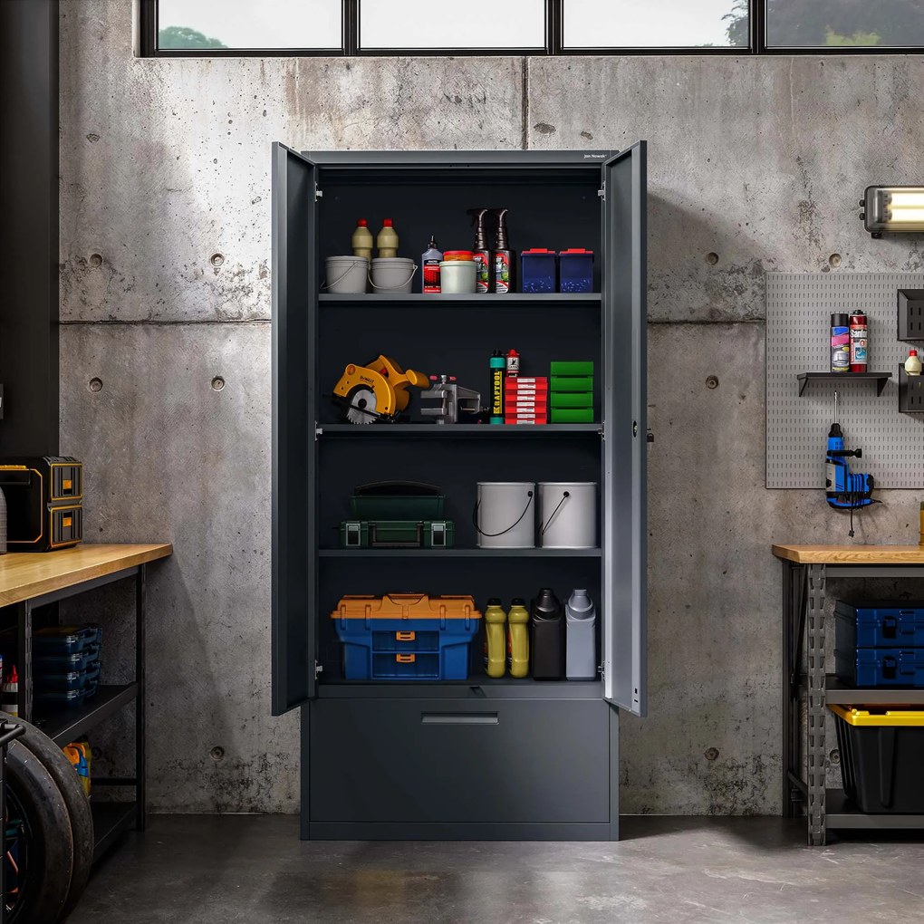 Modulárna kovová multifunkčná skriňa s vysokou zásuvkou antracitová MEGAN 1950 x 900 x 400 mm