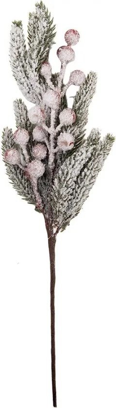 Vianočná dekorácia zápich zasnežená ihličnatá vetvička s bobuľami - 8*6*38 cm