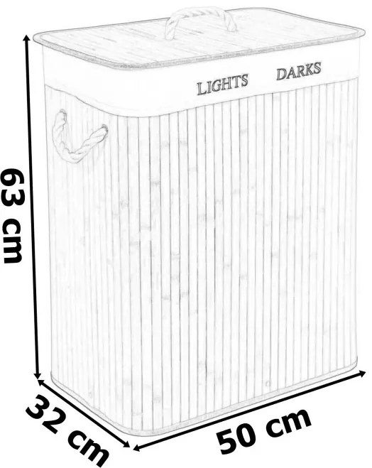 Kôš na bielizeň 2 priehradkový 100 l bambusový čierny