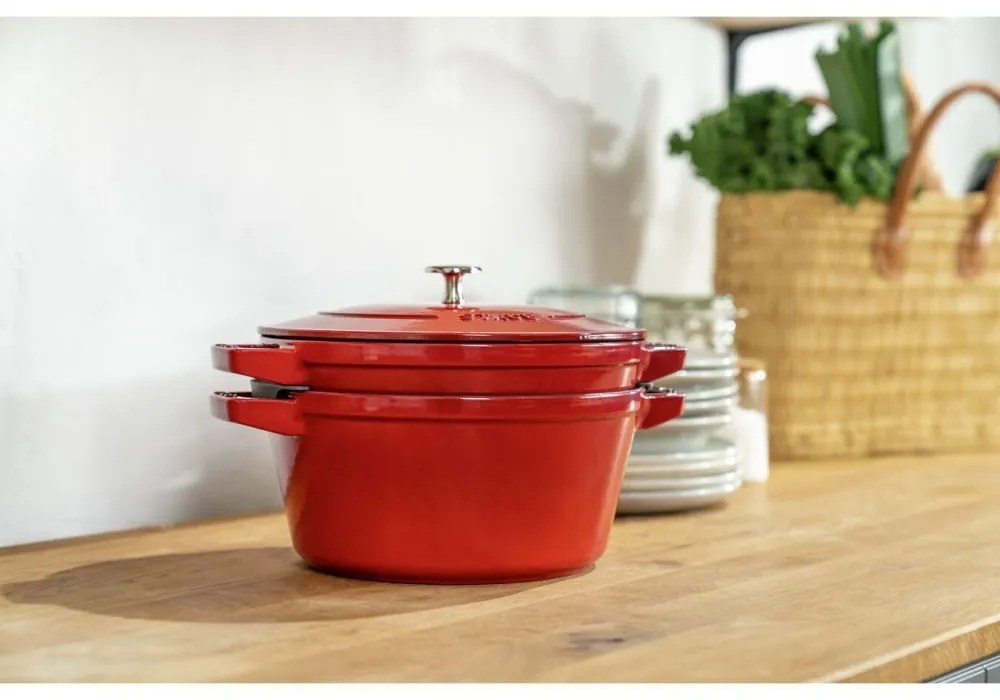 Staub Cocotte 2-dielna sada liatinových hrncov a panvíc 24 cm, čerešňa, 14562406