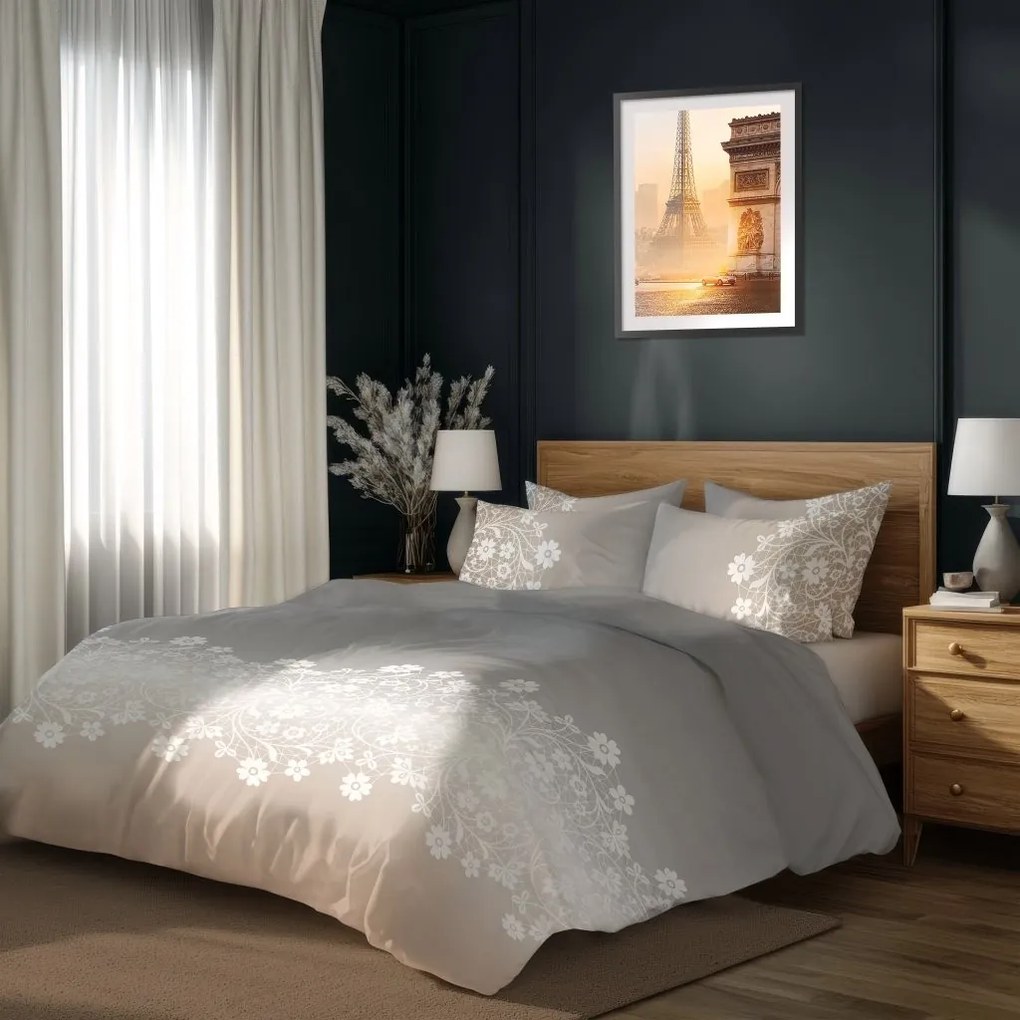 Bavlněné saténové povlečení Piano 003 140x200 cm + 70x90 cm šedo-béžové