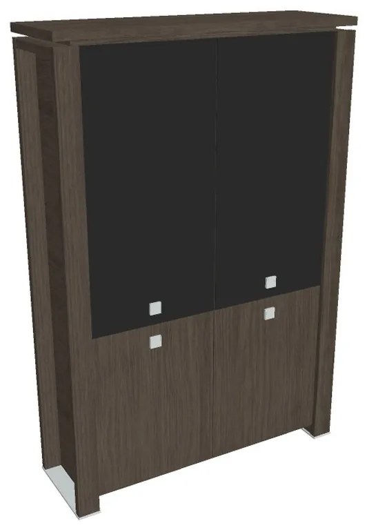 Vysoká skriňa Verno+ 140 x 46 x 210 cm, kombinované dvere, dub antracit / čierna