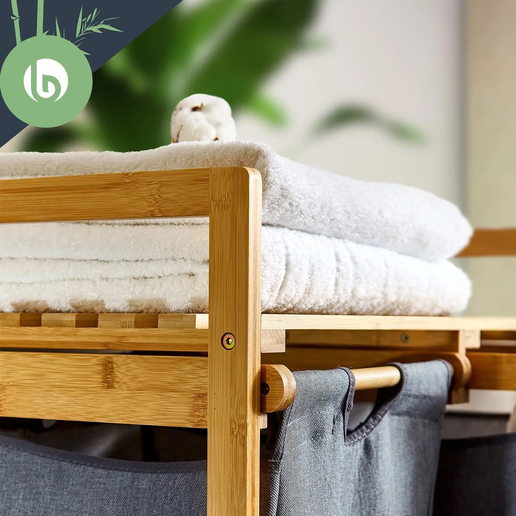 Blumfeldt Regál na bielizeň, 2 odnímateľné vrecia, bambus, pevná bavlna