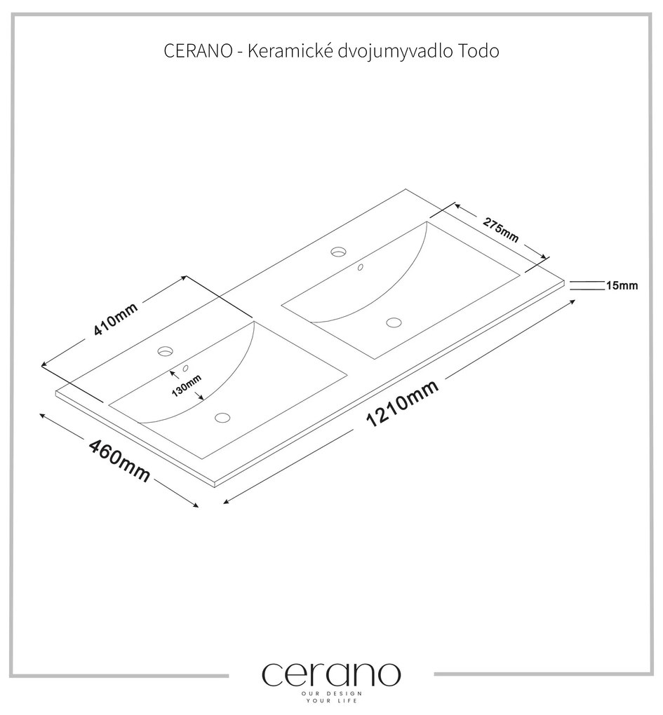 CERANO - Kúpeľňová skrinka Carole + keramické dvojumývadlo Todo - čierna matná - 120x49,8x46 cm