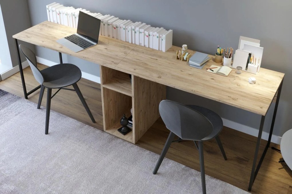 Hanah Home - Dizajnový pracovný dvojstôl IKILI 240 cm, MDF, dubová dýha