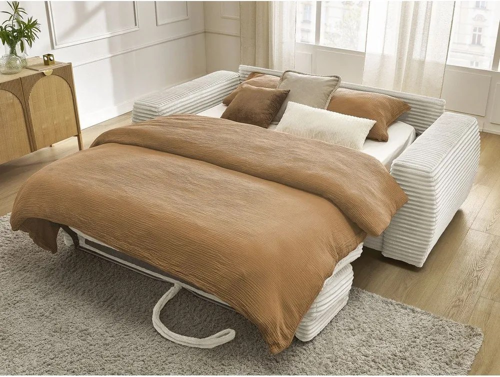 Béžová menčestrová pohovka na každodenné spanie/rozkladacia 240 cm Hugo – Bobochic Paris