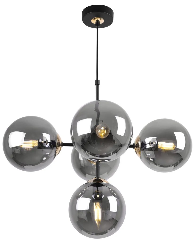 Závesné svietidlo Paris, 5x grafitové sklenené tienidlo, g