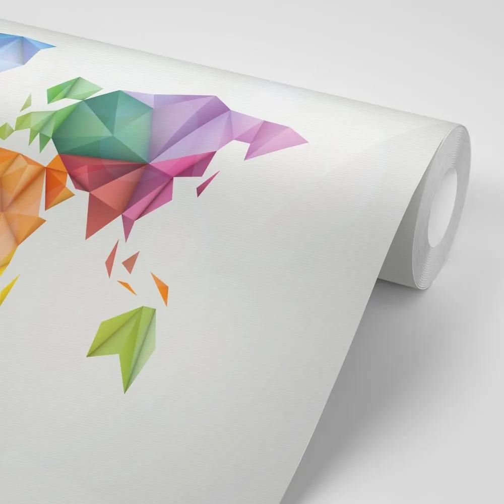Samolepiaca tapeta farebná mapa sveta v štýle origami - 225x150