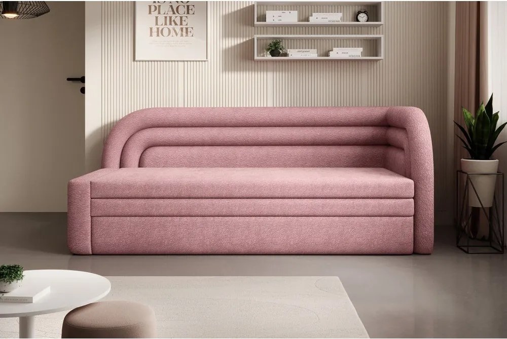 Ružová ženilková rozkladacia/s úložným priestorom pohovka pravý roh 223 cm Fabillo – ELTAP