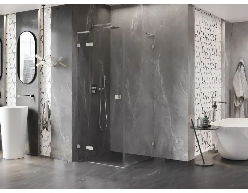 Mexen Lunar, L sklápací sprchový kút ľavý 90 x 90 cm, 8mm číre sklo, oceľový profil, 834L-090-090-97-00-L