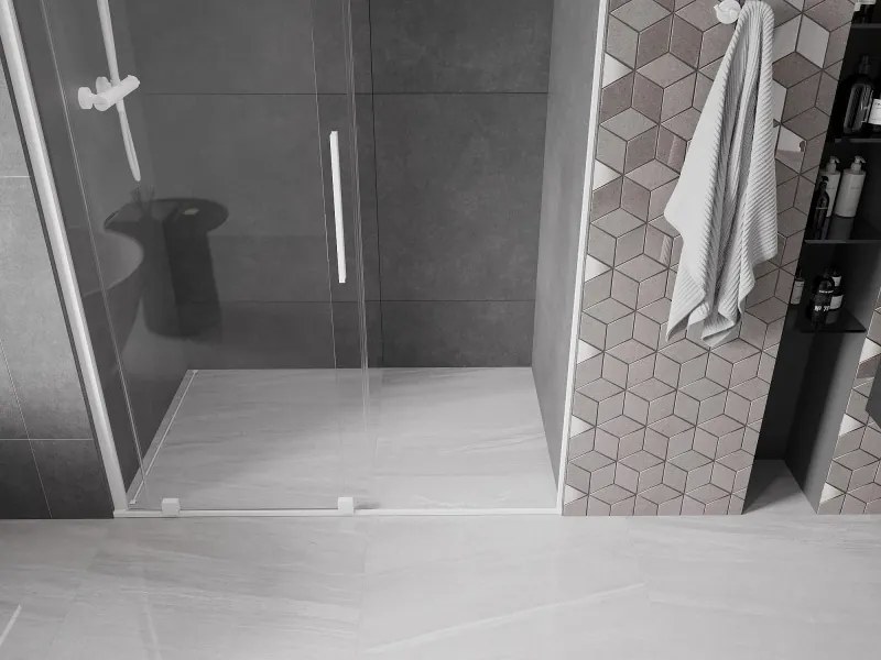 Mexen Velar, posuvné dvere do otvoru 150x200 cm, 8mm číre sklo, biely profil, 871-150-000-01-20