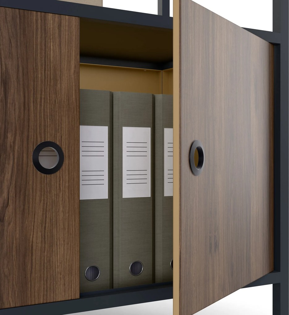 Kancelársky regál otvorený s tyčou na oblečenie, do recepcie a čakárne, kovový, antracitový/orech, 800x2200x400 mm: ARIEL Eco Design