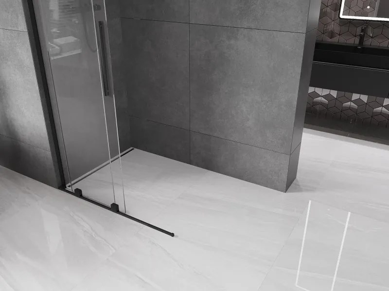 Mexen Velar L, posuvná sprchová zástena Walk-in 100 x 200 cm, 8mm číre sklo, čierna matná, 871-100-003-03-70