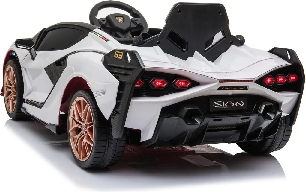 Ramiz Lamborghini SIAN batéria pre deti biela + diaľkové ovládanie + EVA + pomalý štart + zvuková LED dióda