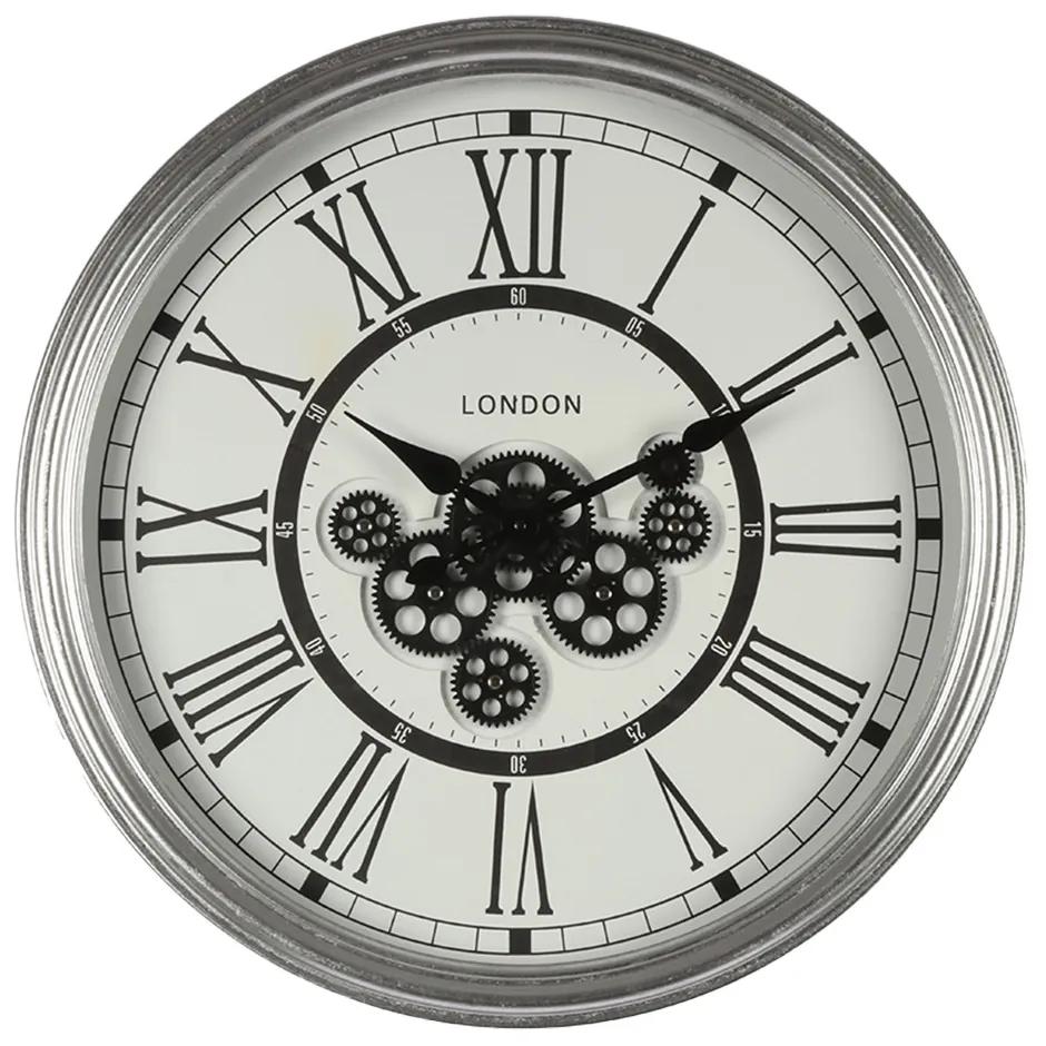 Strieborné antik nástenné hodiny s ozubenými kolieskami - Ø 60*10 cm