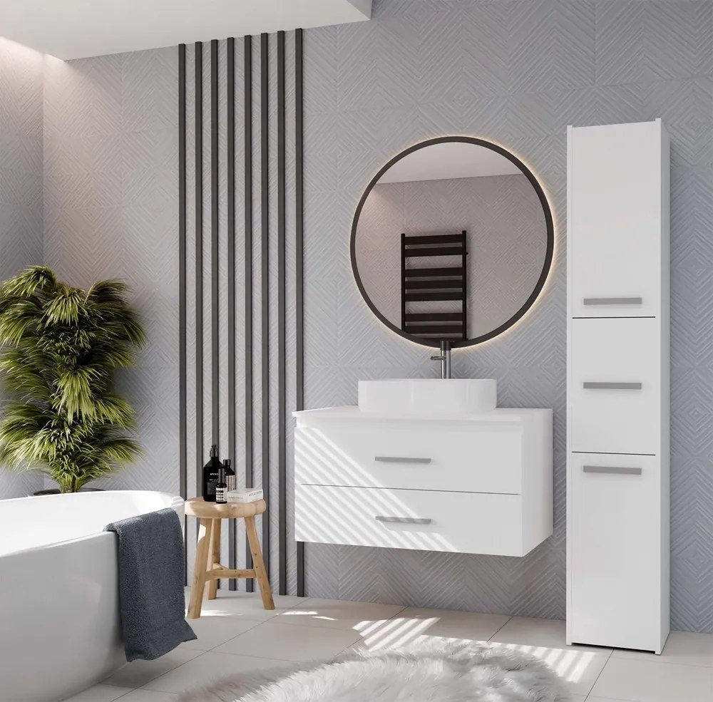 Závěsná skříňka s deskou a umyvadlem Nel 2S 80 cm bílá
