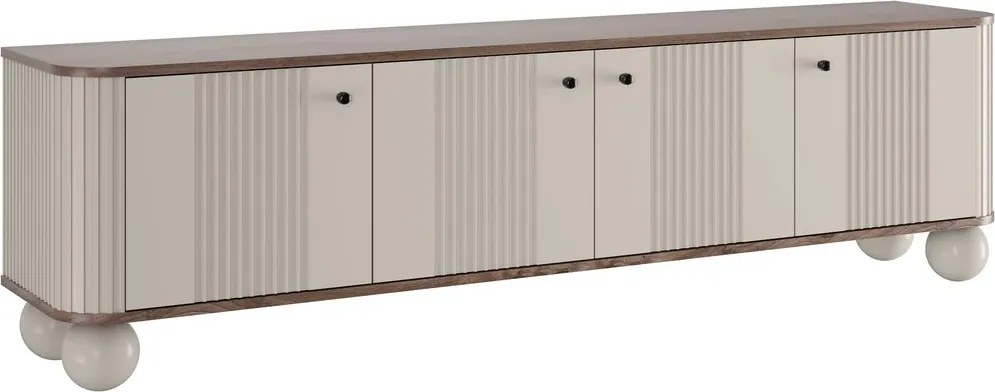 TV skrinka Vesper 4D 187 cm - kašmír / orech / čierne úchytky / guľové nohy