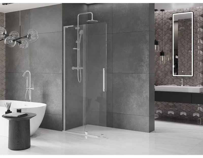 Mexen Velar L, posuvná sprchová zástena Walk-in 90 x 200 cm, 8mm číre sklo, chrómová, 871-090-003-03-01